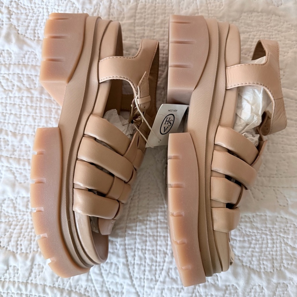 ASH Sirena Platform Sandal Nude Leather Platform Buckle Woven Rubber Sole 36 - Picture 6 of 8